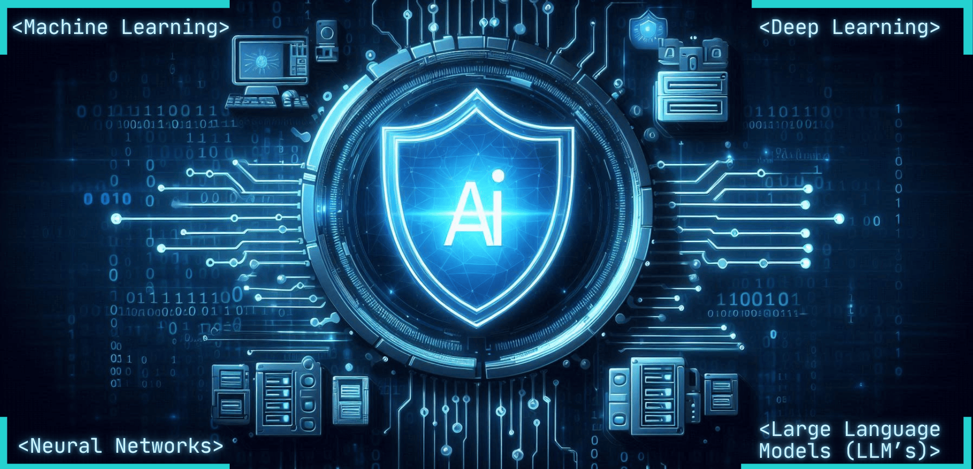 Illustration of AI-powered cybersecurity systems analyzing data to detect and prevent cyber threats in real-time.